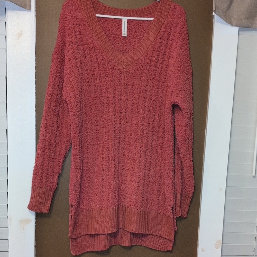 Zenana Outfitters Textured V-Neck Sweater - Deep Red